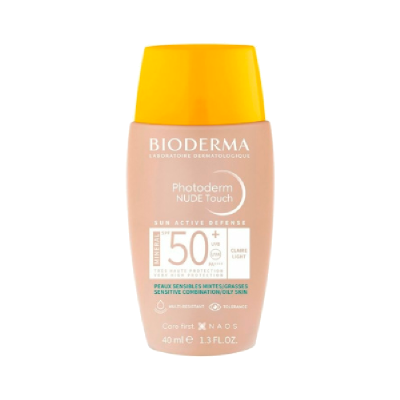 Frasco de protetor solar Bioderma Photoderm NUDE Touch com tampa amarela