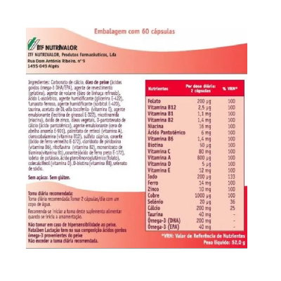 Etiqueta de suplemento alimentar com tabela nutricional e ingredientes