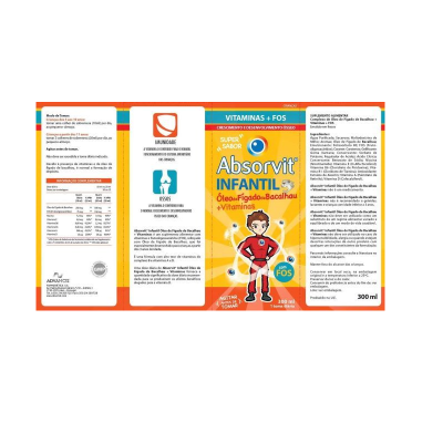 Rótulo suplemento Absorvit infantil óleo de fígado de bacalhau e vitaminas