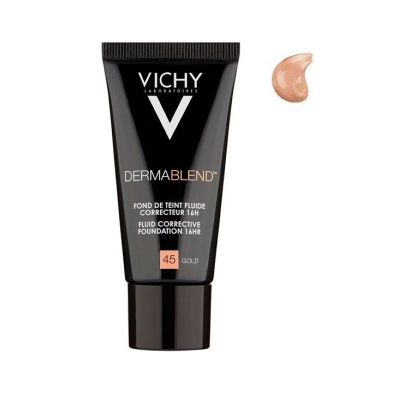 Base líquida Vichy Dermablend tom 45 GOLD com textura visível