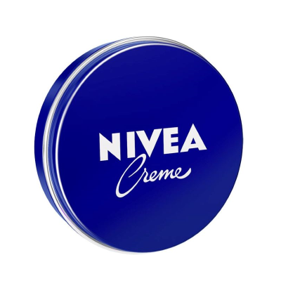 Pote de creme NIVEA azul escuro de metal com tampa de rosca