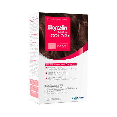 Caixa de tinta capilar Bioscalin Nutri Color+ castanho claro 5