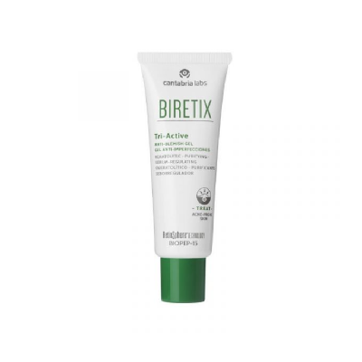 Tubo de gel anti-imperfeições Biretix Tri-Active branco com tampa verde