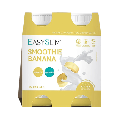 Pack de 2 garrafas de smoothie banana EasySlim com design amarelo e branco e imagem de banana e leite