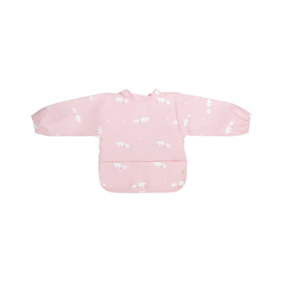 Babete de manga comprida cor-de-rosa com padrão de ursos polares brancos