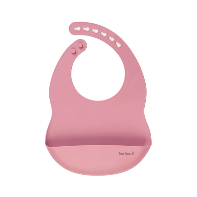 babete silicone rosa com bolso e fechos ajustáveis Sara Nature