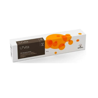 Embalagem de Gel oral para peroxido U+vita da marca Urano em branco, laranja e preto