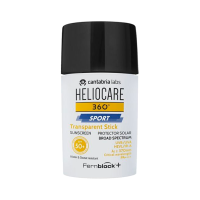 Protetor solar Heliocare stick SPF 50+ embalagem branca com tampa preta