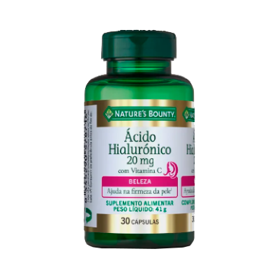 Frasco verde de suplemento Ácido Hialurónico Natures Bounty