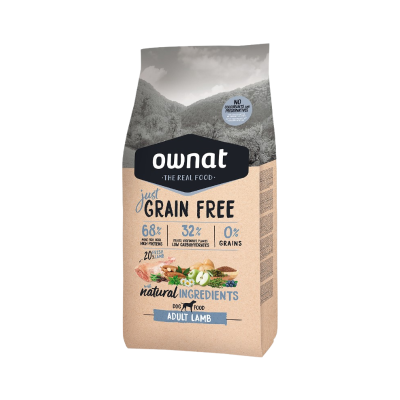 Embalagem de ração para cães Ownat just Grain Free Adult Lamb