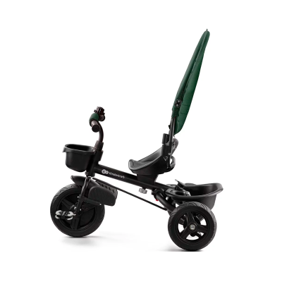 Triciclo infantil preto e verde com assento e cesto