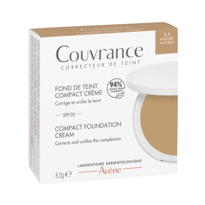 Embalagem de base compacta creme Couvrance Avène cor 1.1 Natural com SPF30
