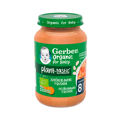 Frasco de puré orgânico para bebé Gerber com tampa verde