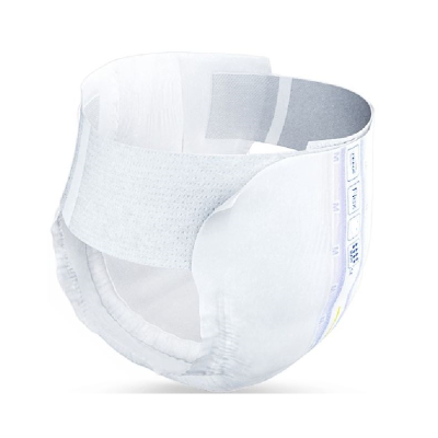 Fralda branca com fecho adesivo e marcações de tamanho M
