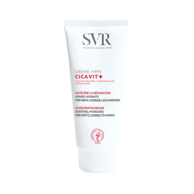 Tubo branco de creme SVR CICAVIT+ com texto vermelho e preto