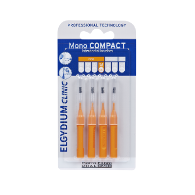 Pack de 4 escovas interdentais Mono Compact finas ELGYDIUM CLINIC em embalagem azul e branca