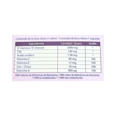 Etiqueta de suplemento nutricional com tabela de ingredientes em português e espanhol