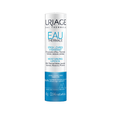 Stick labial hidratante Uriage com embalagem azul e branca.