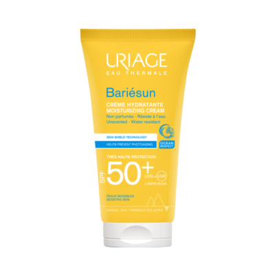Creme hidratante SPF 50+ Bariésun da URIAGE em tubo amarelo