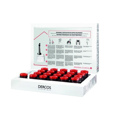 Embalagem de ampolas vermelhas Dercos Technology Aminexil Clinical 5
