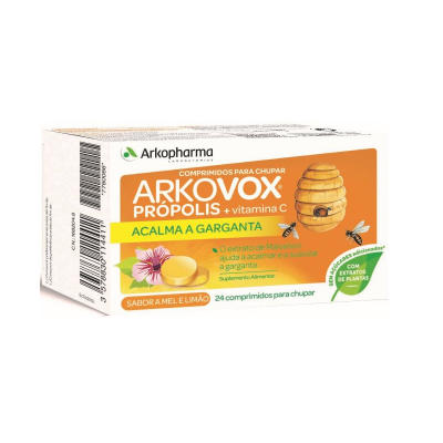 Caixa de comprimidos Arkovox própolis e vitamina C sabor mel e limão