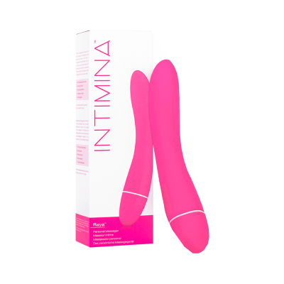 Massageador pessoal cor-de-rosa Intimina com caixa branca e rosa