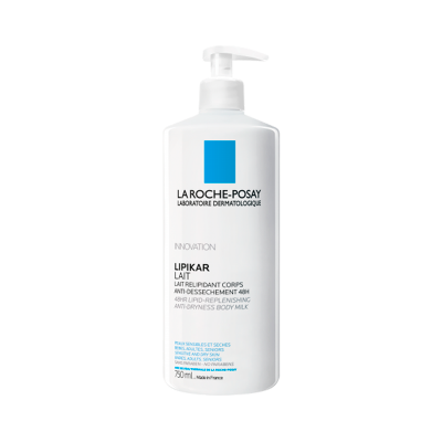 Frasco branco com doseador de leite corporal La Roche-Posay Lipikar Lait