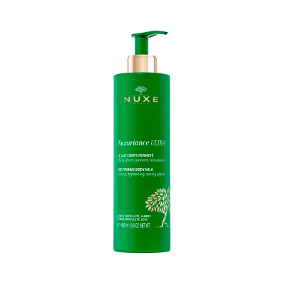 Frasco verde com doseador de leite corporal firmador NUXE Nuxuriance Ultra 400ml