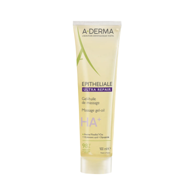 Gel-óleo de massagem A-DERMA em tubo plástico amarelo claro
