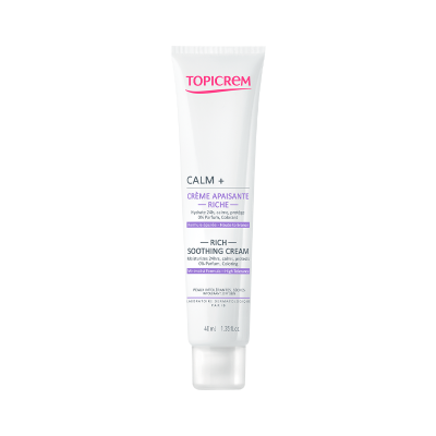 tubo branco de creme Topicrem Calm + Crème Apaisante Riche