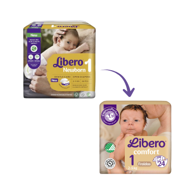 Pacote de fraldas Libero Comfort tamanho 1 para recém-nascidos com 24 unidades