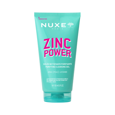 Gel purificante de limpeza facial Nuxe Zinc Power em embalagem verde-azulada