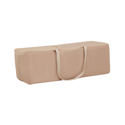 Bolsa retangular bege com alça e fecho de correr