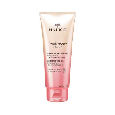 Gel de duche NUXE Prodigieux Floral em tubo rosa com tampa