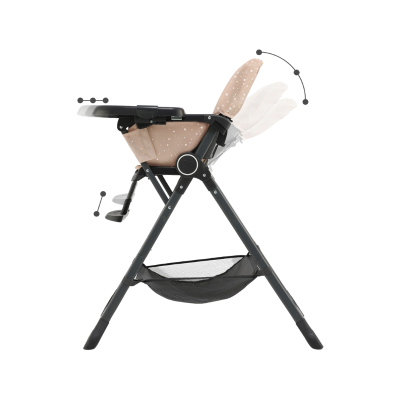 Cadeira alta para bebé com tecido bege e padrão de bolas brancas