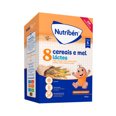 Embalagem de cereais Nutriben 8 cereais e mel para bebés