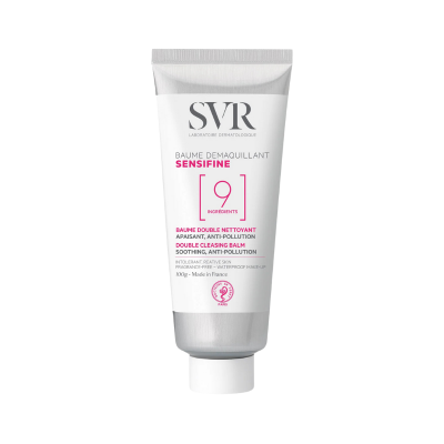 Tubo de bálsamo de limpeza dupla ação SVR Baume Demaquillant Sensifine branco e prata