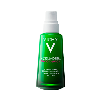 Frasco verde de Vichy Normaderm Phytosolution com tampa branca