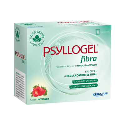 Embalagem de suplemento alimentar Psyllogel fibra sabor morango