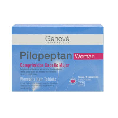 Embalagem azul e rosa de comprimidos para cabelo para mulher Pilopteptan Woman