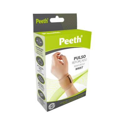 Proteção para pulso Peeth reforçada de cor bege em embalagem verde e cinza