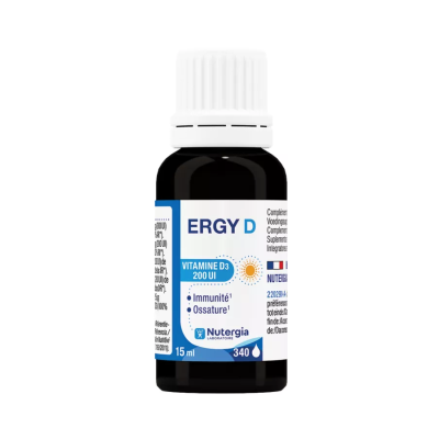 Frasco de suplemento de Vitamina D3 Ergy D 200 UI 15 ml