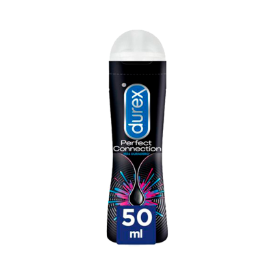Frasco preto de lubrificante Durex Perfect Connection 50 ml com tampa transparente