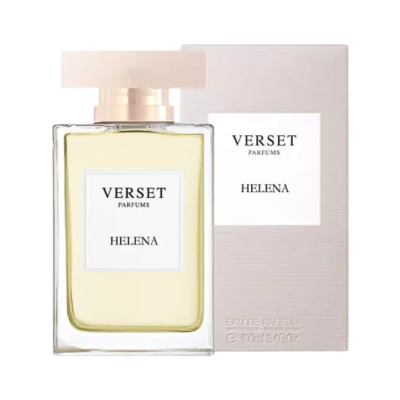 Frasco de perfume Verset Helena com caixa creme e etiqueta branca
