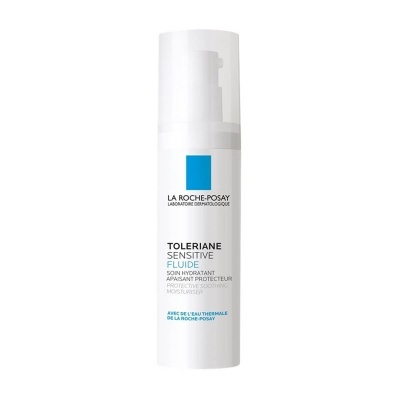 Frasco branco de creme hidratante La Roche-Posay Toleriane Sensitive Fluide