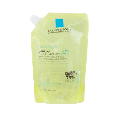 Refil de óleo de limpeza Lipikar AP+ amarelo translúcido com tampa branca