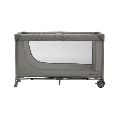 Berço de viagem portátil cinzento Kinderkraft com duas rodas e laterais em malha