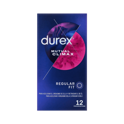 Embalagem azul e rosa d preservativos Durex Mutual Climax