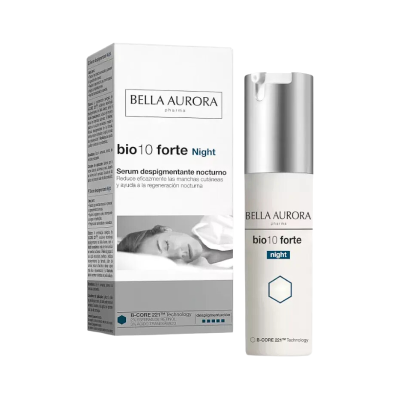 Serum despigmentante nocturno Bella Aurora bio10 forte Night com embalagem e frasco brancos
