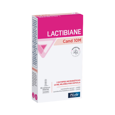 Caixa de Lactibiane Cand 10M, suplemento com cápsulas vegetais